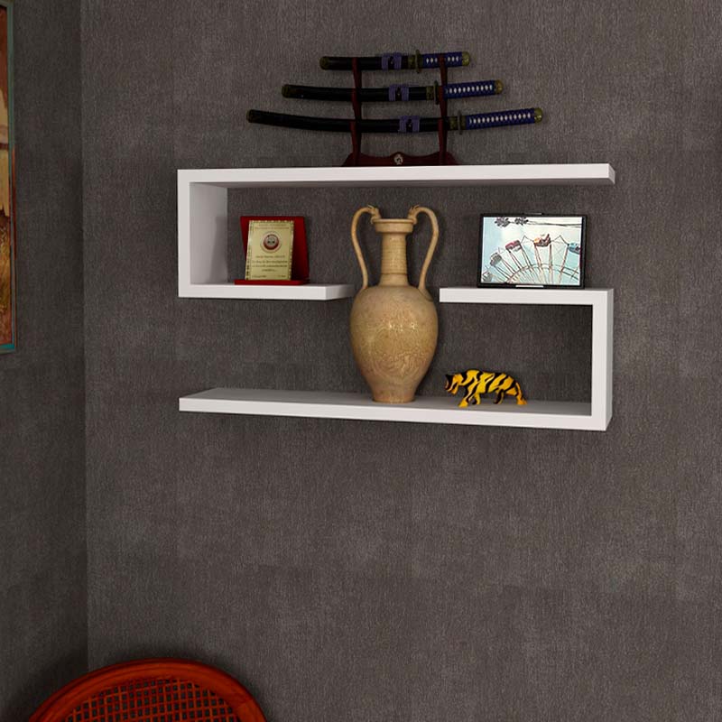 Two white wall shelves MARIO, each measuring 60x14.5x18 cm, showcasing a sleek and modern design suitable for various interior styles.